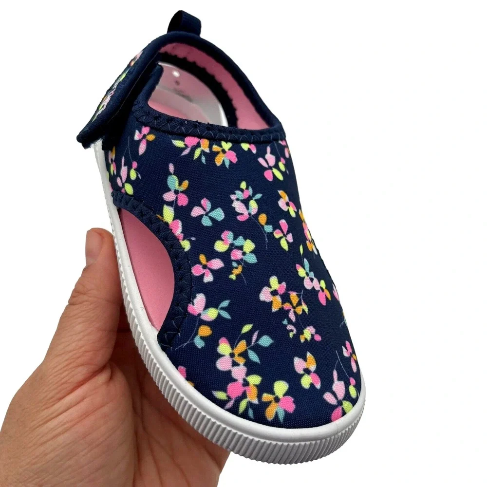 Carters Toddler Girls‎ Closed Toe Sandals Size 8 Navy Pink Floral Print Slip-on
